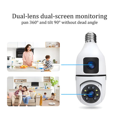2.4G WiFi Bulb Camera Dual Lens E27 Base Indoor Baby Monitor Wireless Security Protection Video Surveillance Night Vision