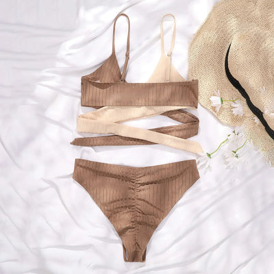 Summer Ladies Sexy High Waist Print Two Piece Bikini Sets Biquini Women Swimsuit Clothing Set Color Block Mujer Swimwear Suits