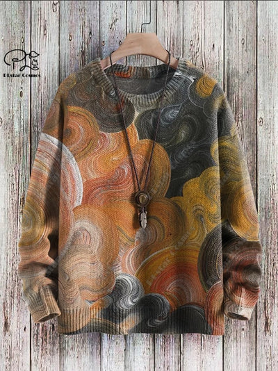 Brand New 3D Printed Retro Colorful Art Print Authentic Ugly Sweater Winter Casual Unisex Sweater F-2