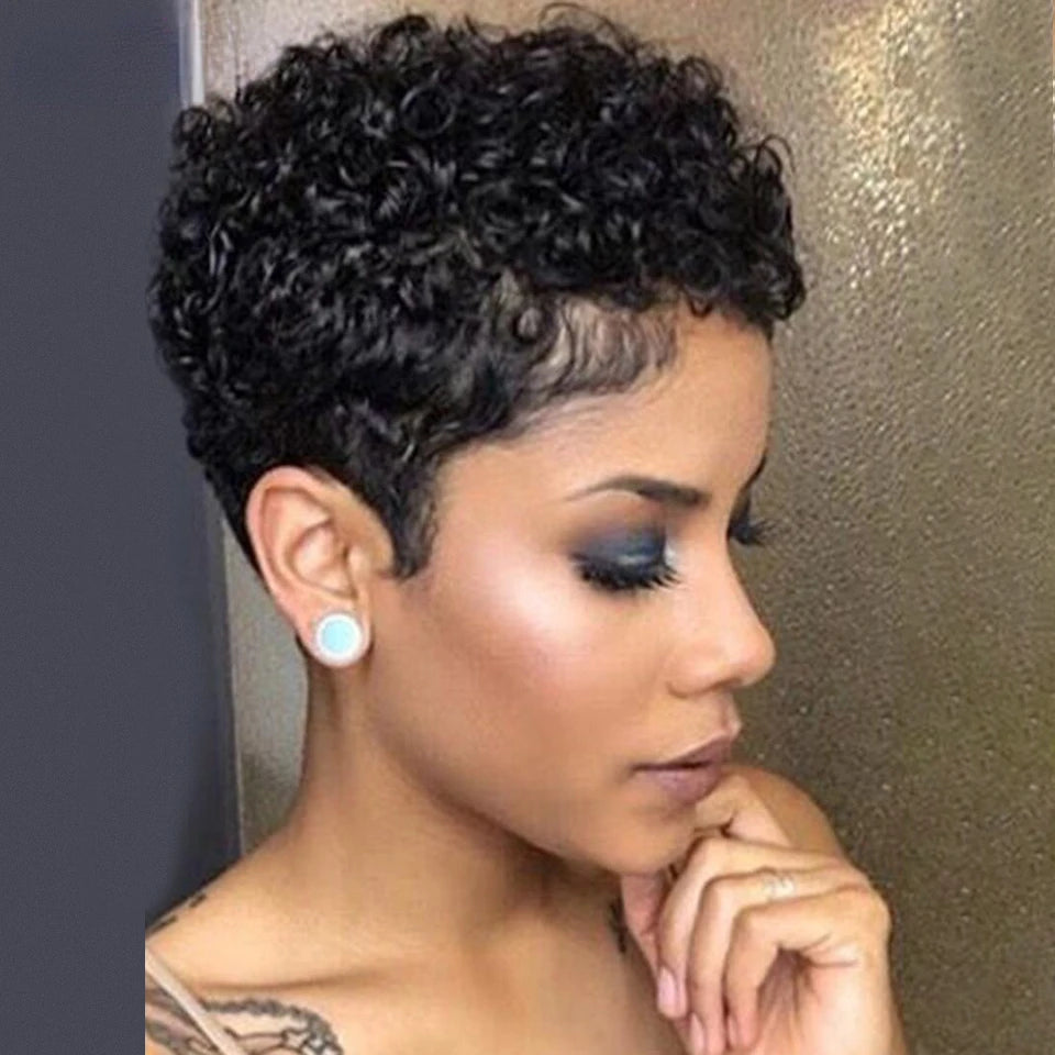 Short Human Hair Wigs Pixie Cut Curly Hair for Black Women Full Machine Made Curly Wig