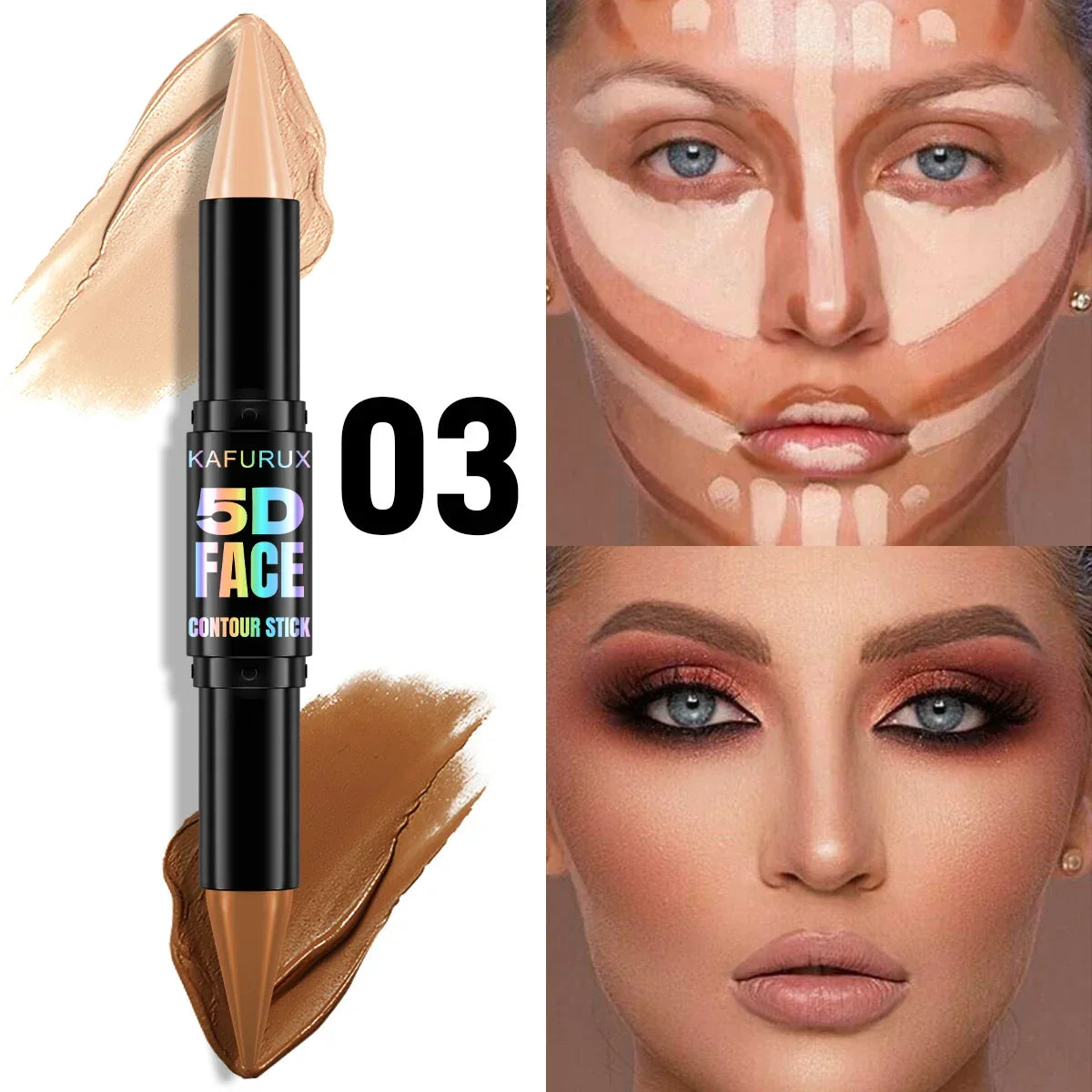 1PC Contour Stick Duo, Double-Eneed Highlight and Shadow Cream Waterproof Full Coverage Face Foundation Concealer Pen Long Lasti