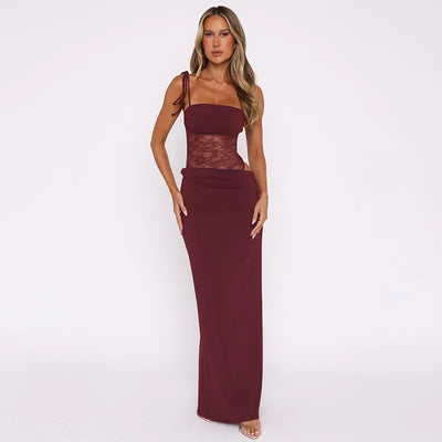 Lace-up Long Dresses For Women Evening Party Clothing Asymmetrical Lace Bodycon Vestidos De Mujer Sleeveless Robe Femme Été