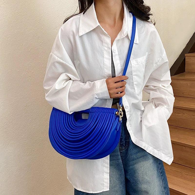 Handbags for women 2025 new gold luxury designer brand handwoven noodle bags rope knotted pulled half moon silver