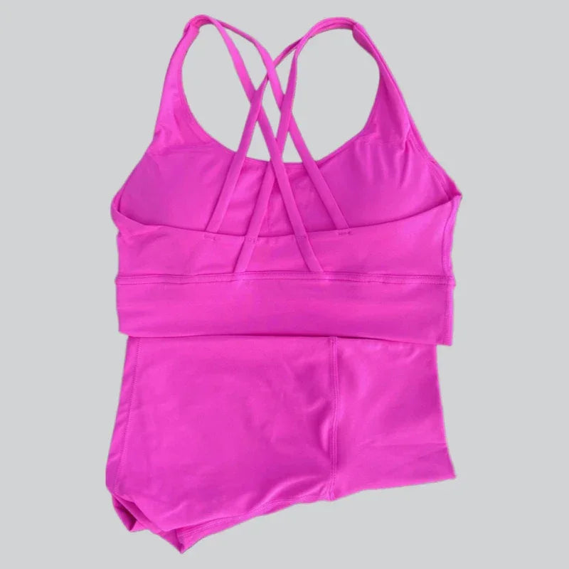 2025 Summer Women's Yoga 2-Piece Set Beauty Back Sling Bra & High Waist Butter Touch Stretch Shorts Fitness Cycling Sports Set