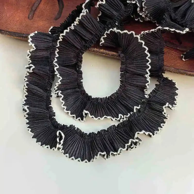 4M/lot 3cm Wine red/pink/Beige Chiffon Pleated Lace Dog Tooth Ruffle Lace Trimming for Dress Pet Cloth Home Decoration X1496