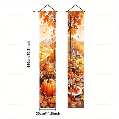 2D Thanksgiving Banners Maple Leaf Pumpkins Decorations Couplets Porch Sign Indoor Outdoor Wall Hanging Banners Party Supplies