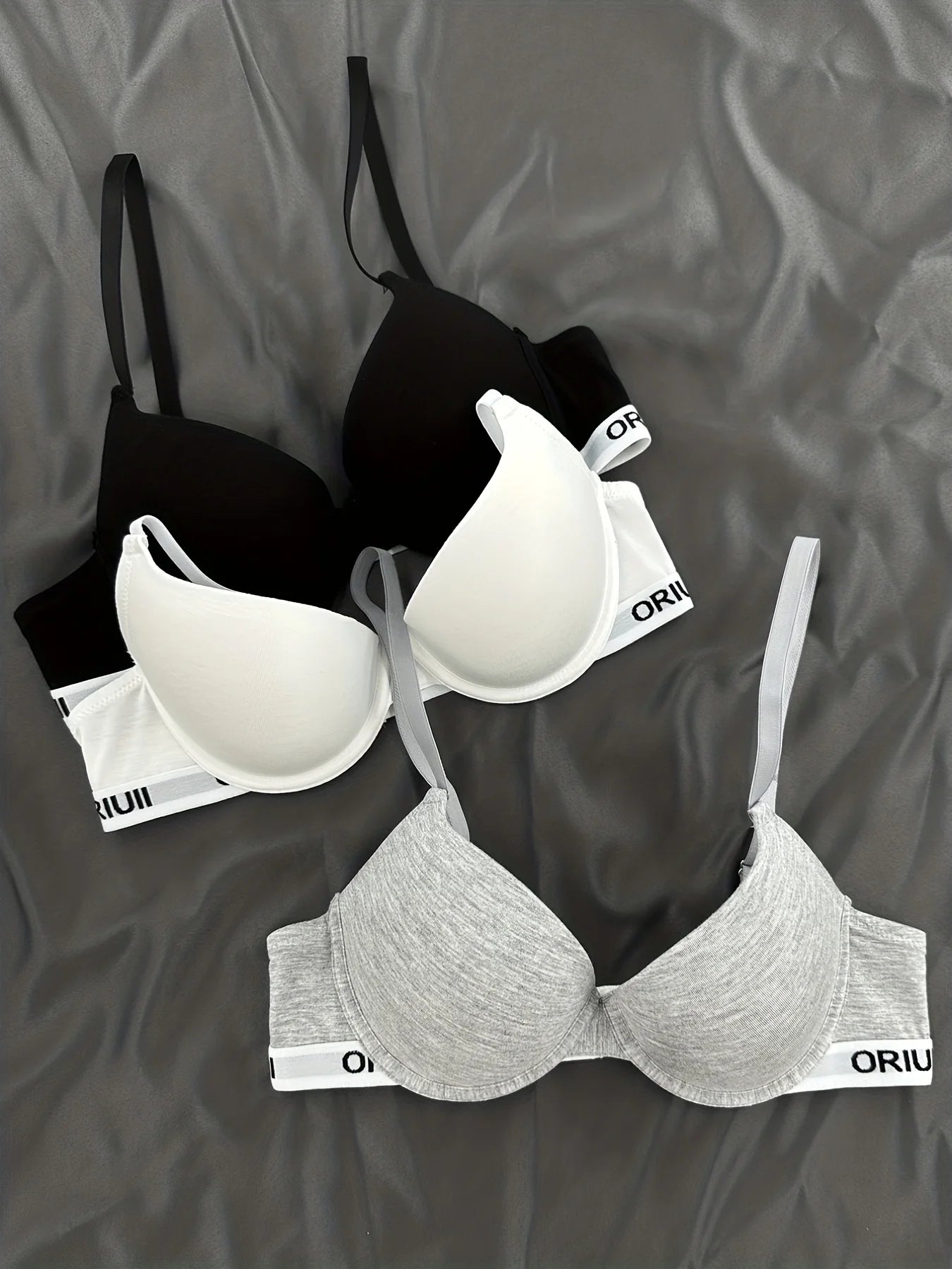 3 pieces of letter print sports bras, comfortable and breathable undergarments, women's underwear.