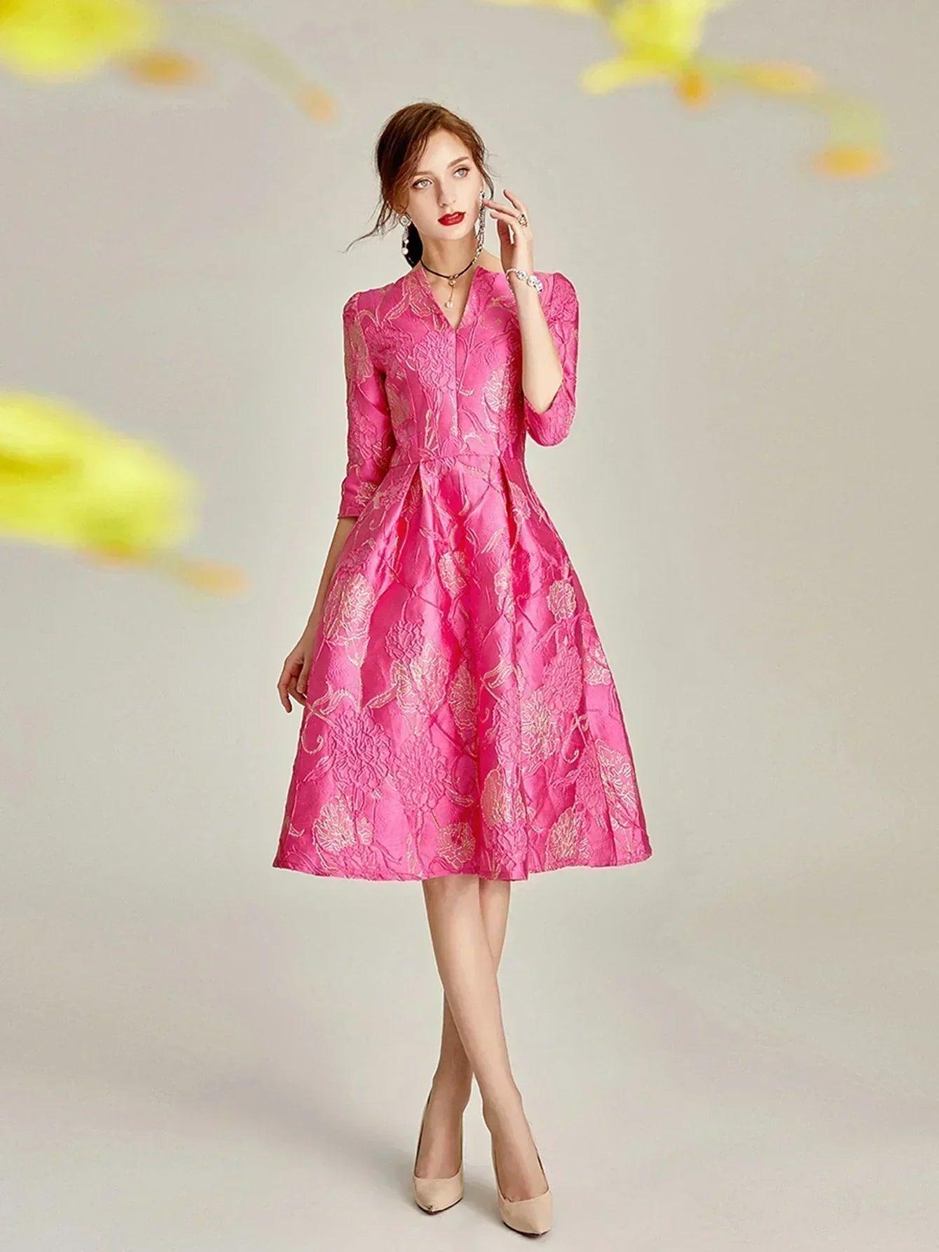 Luxury dress women fashion elegant jacquard party floral clothing evening vintage formal vestidos