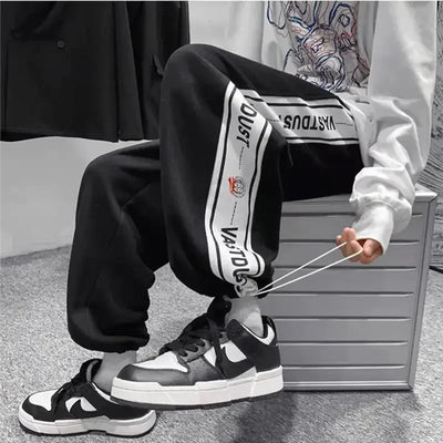 Men New Pant Casual Sweat Pants Solid Color Loose Drawstring Wide-leg Letter Trouser Fashion Straight Casual Pants for Men