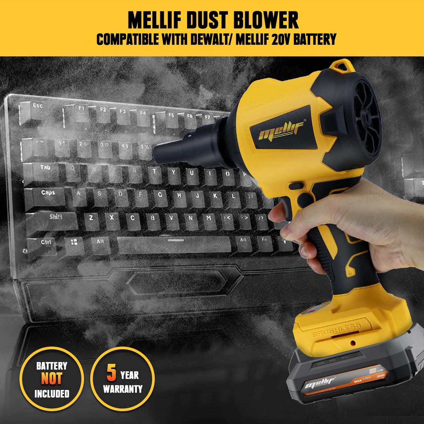 Cordless Air Pump Air Duster Compatible with Dewalt 18V 20V Battery(Tool Only) Compressed Air Blower for Home Cleaning, Outdoor