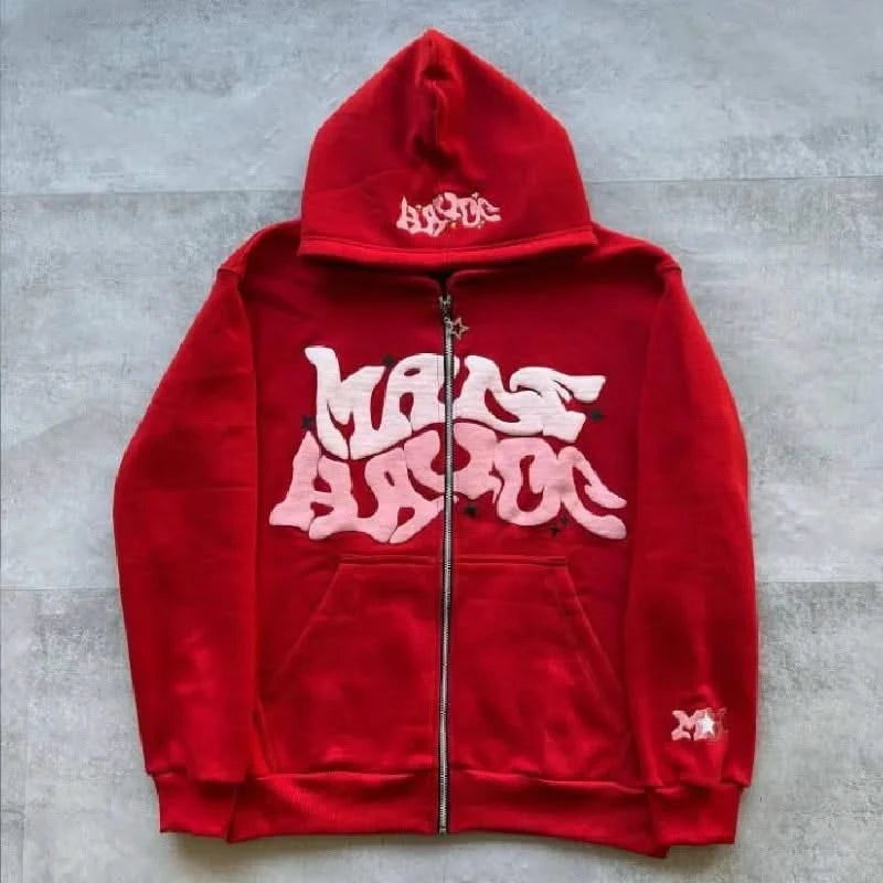 Y2K Letter Printed Hoodies Women Autumn Winter Harajuku Zip Up Hooded Sweatshirt