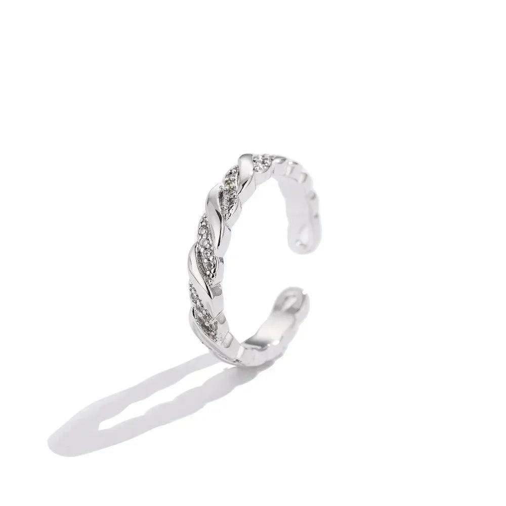 Luxury w letter ring - gold plated with row diamonds elegant adjustable statement piece dainty feminine jewelry