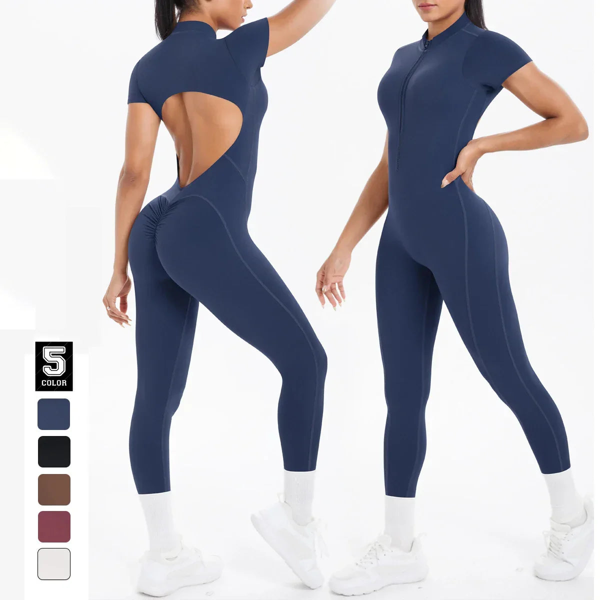 Sexy Backless Bodycon Scrunch Jumpsuit Raises Butt Women Dance Fitness Overalls Push Up  With Chest Cushion Yoga Sport Jump Suit