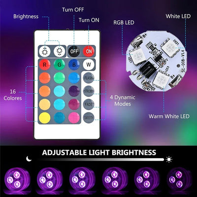 RGB LED Underwater Light With Remote Control Battery Powered 3LEDs Submersible Lamp Waterproof For Swimming Pool Garden Party