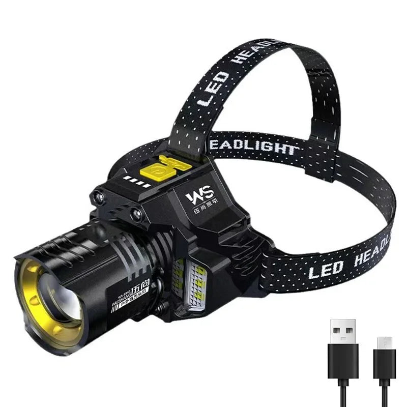 Rechargeable Powerful LED Headlamp with Telescopic Zoomable Headlight - Outdoor Waterproof High Lumen Work Head Light