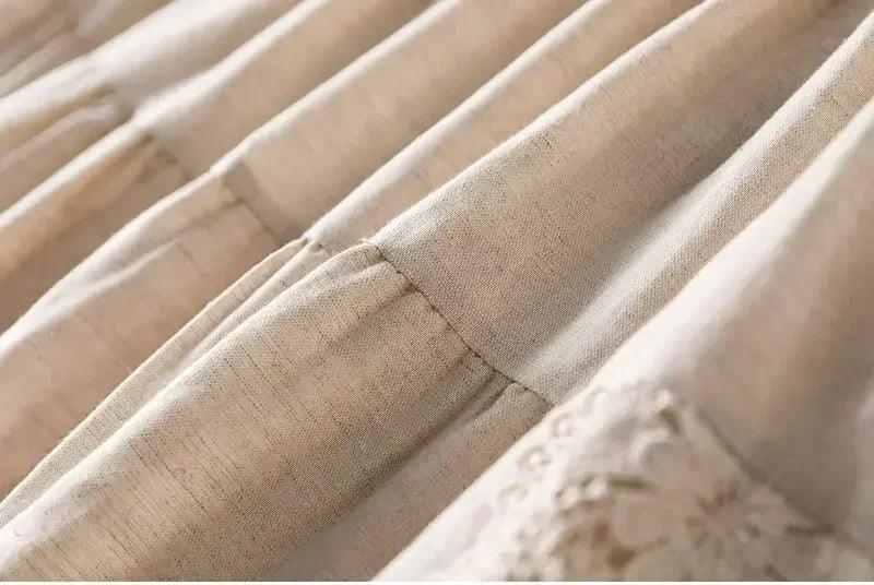 Vintage chic embroidery linen cotton long skirts women summer elastic high waist pleated maxi skirt female elegant