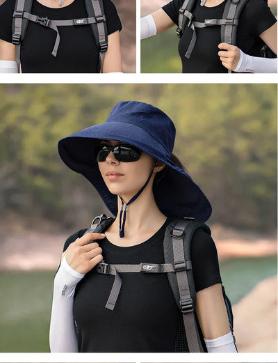 Summer Hat Women Outdoor UV Anti Neck Protection Sun Visor men Fishing Hiking Wide Brim Shawl Sunscreen Ponytail Cap undefine