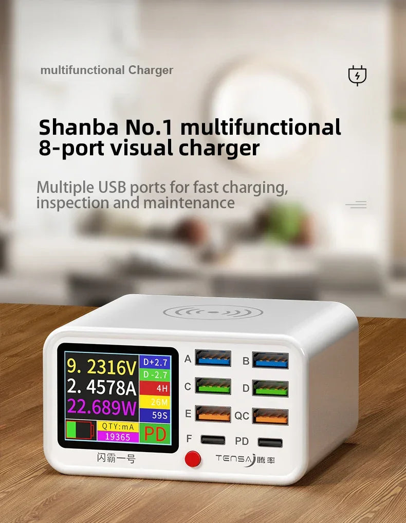 Multi functional 8-port USB Wireless Fast Charging Station Visual Current Detection Charger For Mobile Phone iPad Flash Charging