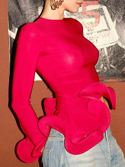 Red ruffles crop top for women