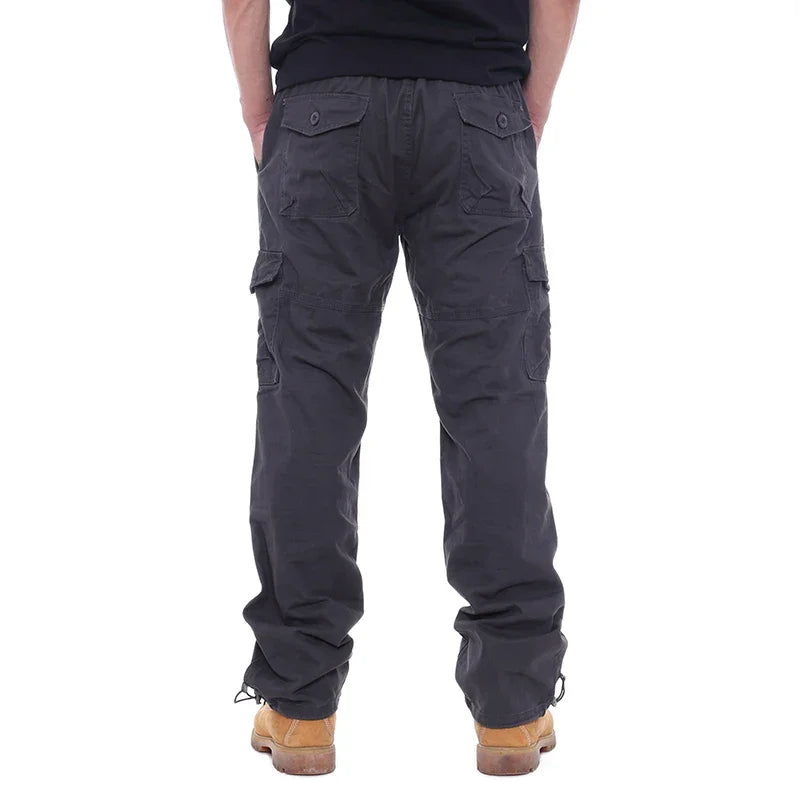 2025 Cargo Pants Men 100% Cotton Multiple Pockets Elastic Waist Casual Trousers Outdoor Hiking Climbing Mountains Men's Pants