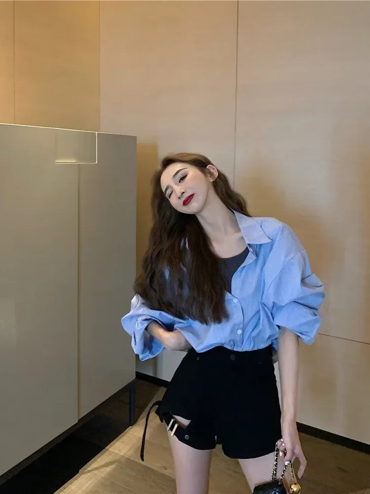 American style high street washed distressed high waisted slightly flared jeans for men and women, trendy brand, cool pants for