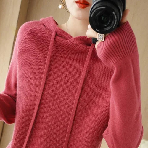 Women Sweater Autumn Winter Thick Warm Long Sleeve Casual Loose Jumpers Hooded Knitted Pullovers Solid Fashion Korean Sweaters