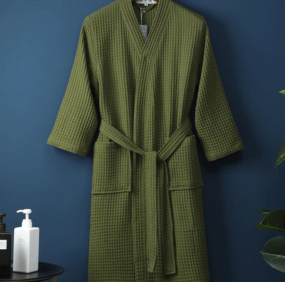 Cotton Bathrobe Spring/summer Thin Morning Robe Long Waffle Hotel Beauty Salon Bathrobe Women Sleepwear Sexy Pajamas Bath Robes