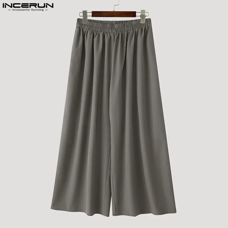 Men Wide Leg Pants Solid Color Joggers Pleated Oversize Casual Trousers Men Elastic Waist 2025 Streetwear Fashion Pants INCERUN