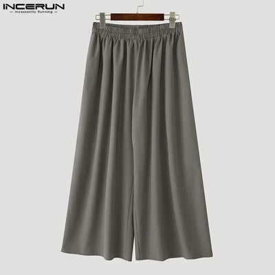 Men Wide Leg Pants Solid Color Joggers Pleated Oversize Casual Trousers Men Elastic Waist 2025 Streetwear Fashion Pants INCERUN