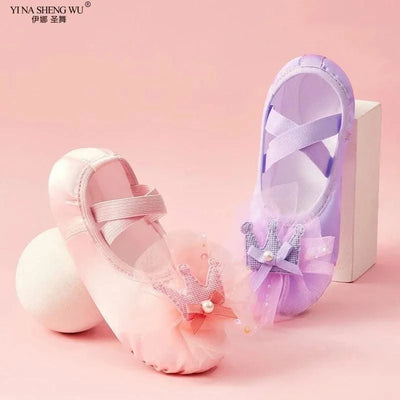 Ballet Dance Shoes for Children's Ballet Latin Dance Soft Sole Slippers Children Dance Practise Ballerina Crown Training Shoes