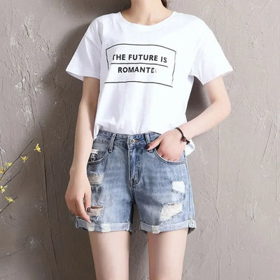 Women's Denim Shorts Ripped Boxer High Waist Female Short Jeans Pants Cheap Offer Aesthetic Hot Kpop Harajuku Fashion Stretchy