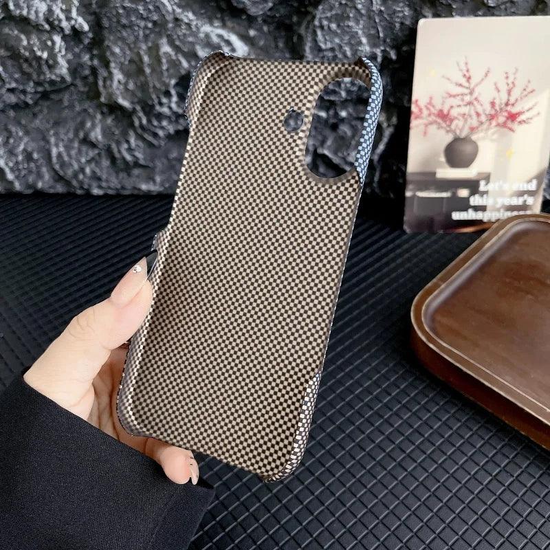 Simple Slim Matte Carbon Fiber Frameless Phone Cases for iPhone Shockproof Hard Cover 17 16 15 14 plus 13 pro Max 11 Half Pack