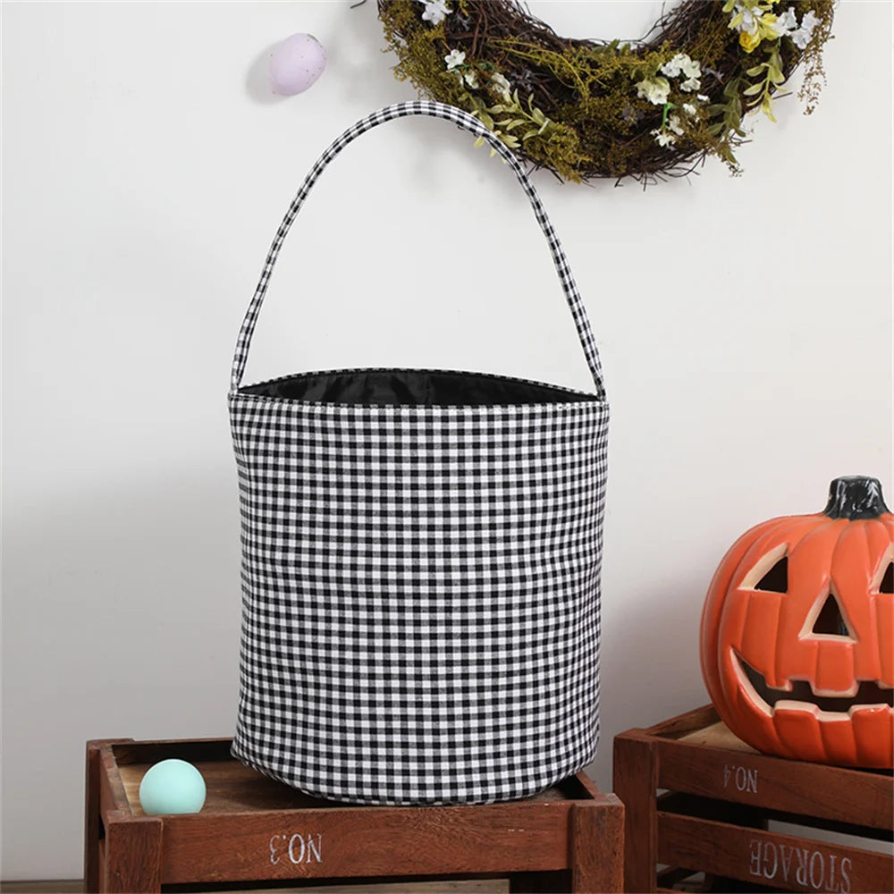 Plaid Halloween Baskets Trick Or Treat Bags For Kids Candy Gift Bucket Tote Bag Party Decoration Supplies