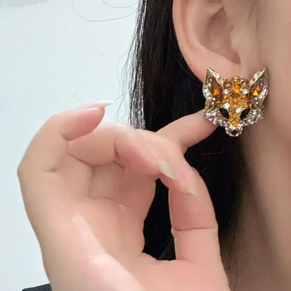Luxury crystal cat necklace earrings beaded exaggerated rhinestones pendant accessories neck jewelry