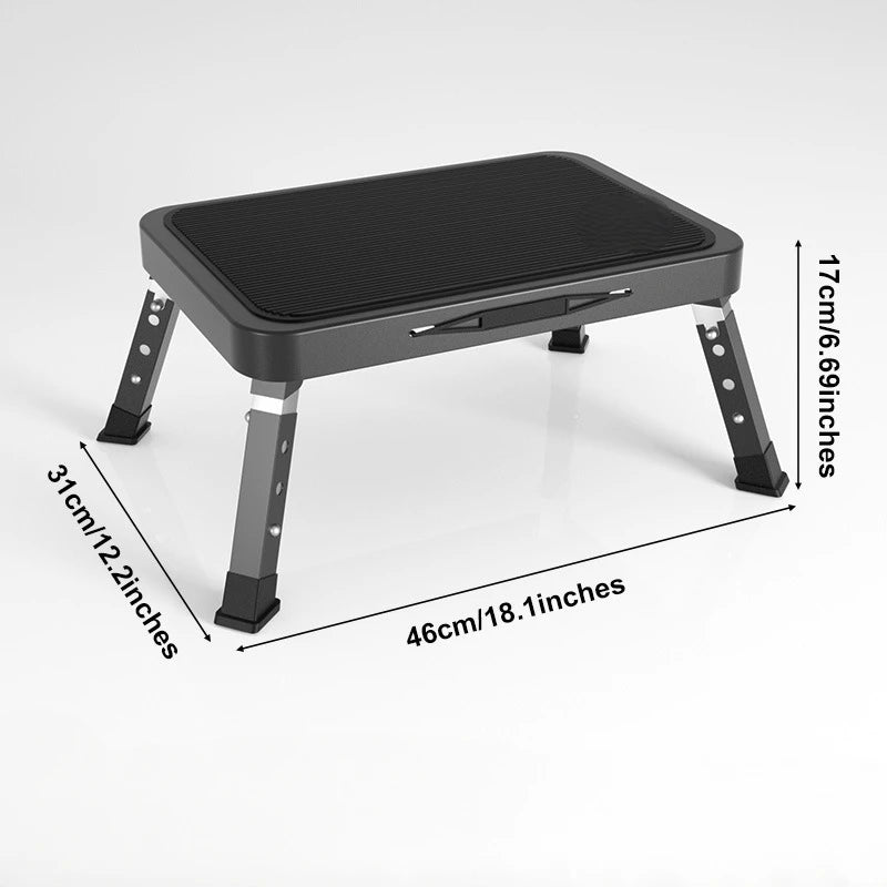 3-step adjustable folding step stool, foldable step stool, safer metal step stool for bedrooms, kitchens, offices, SUVs, etc. fo