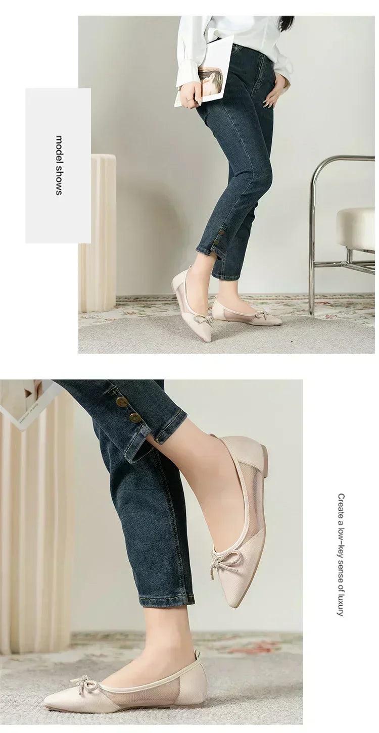 Women ballerinas bowtie slip on ballet flat shoes moccasins ladies