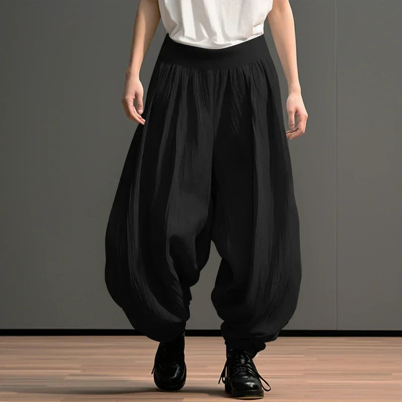 2024 Men Wide Leg Pants Solid Color Elastic Waist Loose Streetwear Casual Trousers Men Oversize Fashion Long Pants S-5XL INCERUN