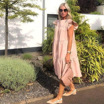 Women's Summer Ruff Sundress Elegant Casual Party Beach Vintage Swing Midi Dress 2022 Solid Bohemian Oversized Vestidos Robe