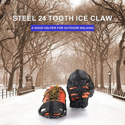 24 Teeth Mountaineering Cleats Anti-Slip Bundled Crampons Unisex Climbing Shoe Spikes Walking Hiking Accessories