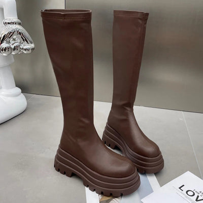Knee High Women's Long Boots Flats Platform Fashion Shoes Designer Dress Winter Woman Boots 2025 Chelsea Botas De Mujer Zapatos