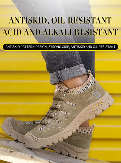 Men's safety shoes are impact resistant, puncture resistant, soft, comfortable, breathable, non slip, and lightweight work shoes