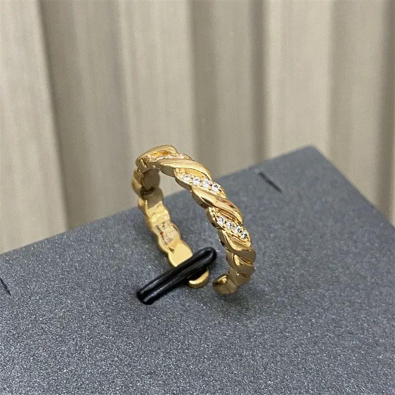 Luxury w letter ring - gold plated with row diamonds elegant adjustable statement piece dainty feminine jewelry