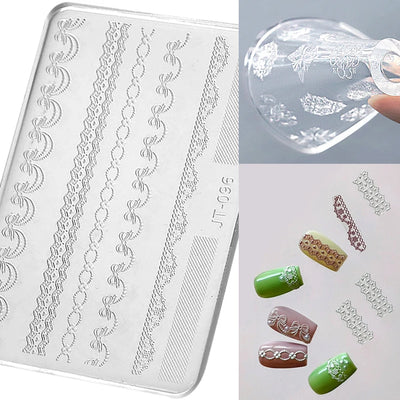 Geometric Bowknot Grid Lace Flora Edge Nail Art Silicone Carving Mold Mould Star Daisy Flower Charms Bow Tie Snowflake Template