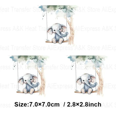 Baby Animal On Swings Heat Transfers For Kids Clothing Elephant Tigers Lion Stickers On Clothes Diy Thermal Patches Decals