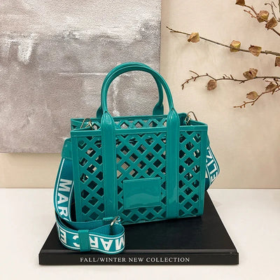 Designer Tote Bag For Women Brand Hollow Out Shoulder Bag 2025 New Travel Beach Handbag Purple Bag Fashion Shopper Purse