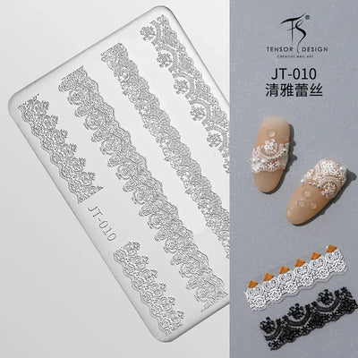 Geometric Bowknot Grid Lace Flora Edge Nail Art Silicone Carving Mold Mould Star Daisy Flower Charms Bow Tie Snowflake Template