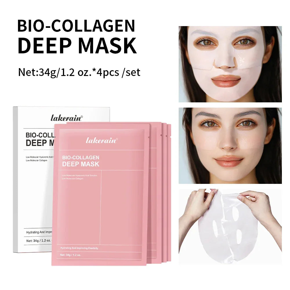 4Pcs Bio-Collagen Deep Face Mask Shrink Pores Deep Hydrating Overnight Mask Moisturizing Refreshing Brightening Face Skin Care