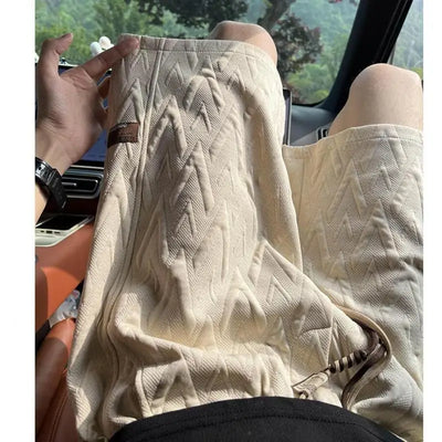 M-XXXXXL Plus Men's 2025 Summer Jacquard Shorts - Trendy 5-Inch Couple's Casual Shorts with Streetwear Style & Breathable Fabric