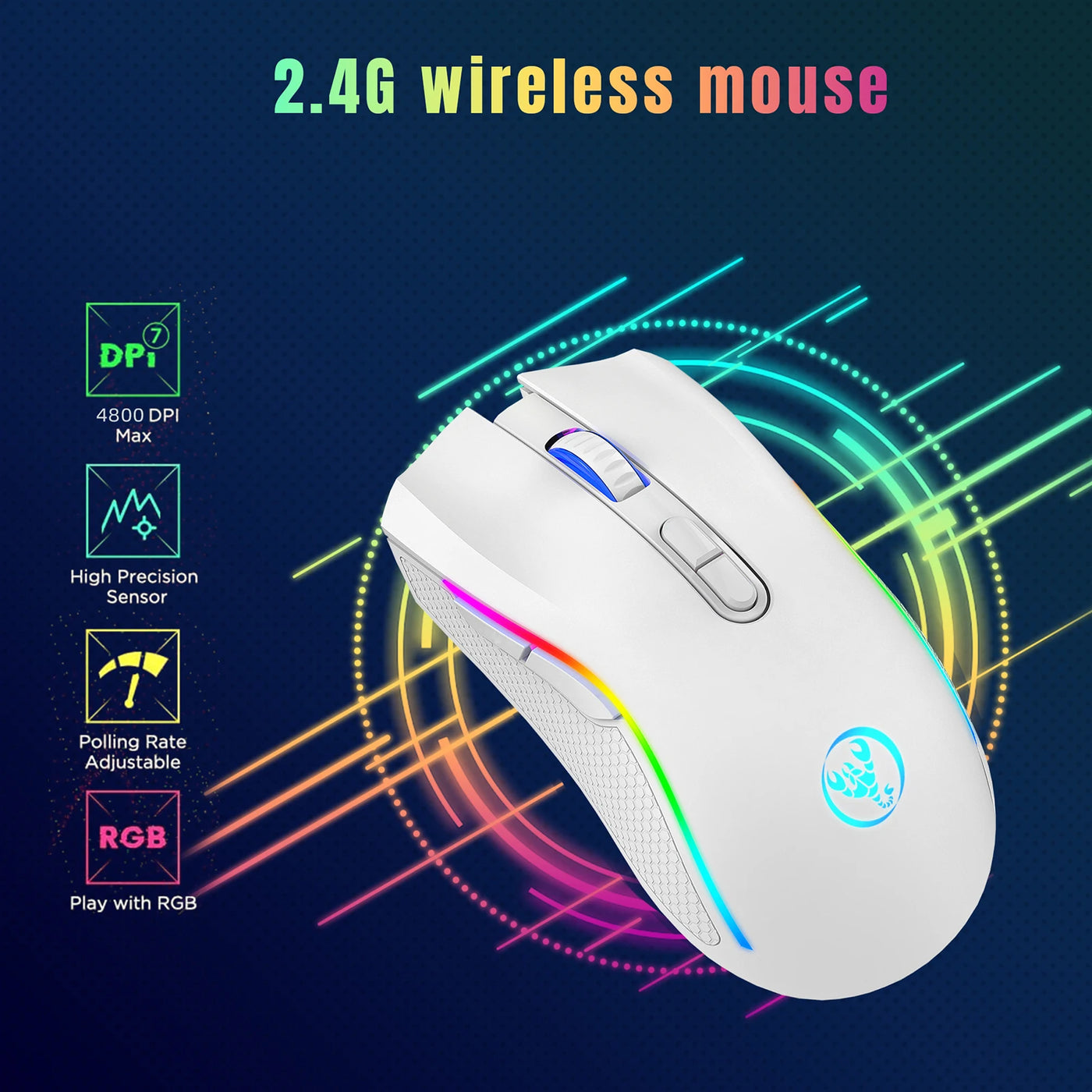 HXSJ T69 2.4G Wireless Mechanical Mouse RGB Gaming Mouse Ergonomic 7 Programmable Buttons 4800DPI Mouse for Office Gamer