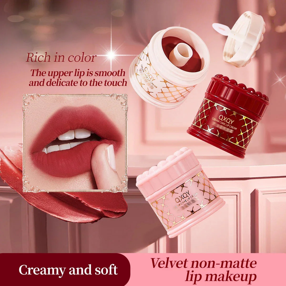 QXQY Cream Cake Lip Gloss, delicate texture, natural makeup, with lip brush lipstick cream